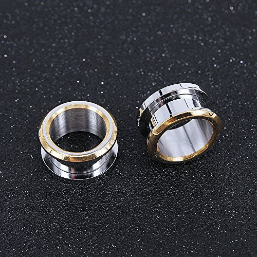 316L Stainless Steel Gold Bevel Edge Flesh Ear Tunnel Plug Ear Gauges Expanders Body Jewelry (Gauge=00g(10mm))