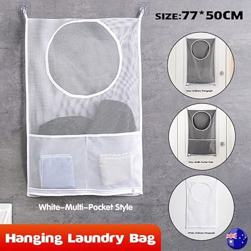 Hanging Laundry Bag Over Door Clothes Washing Storage Basket Foldable Hamper， 30.3x19.7 inches with 11.8-inch Wide Opening