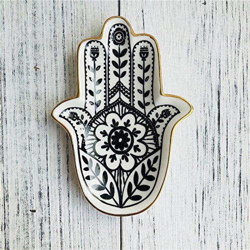 (Hamsa Hand) - SaiDeKe Home Trinket Dish Hand Small Jewellery Tray Ring Dish Holder Decorative Plate Hamsa Hand