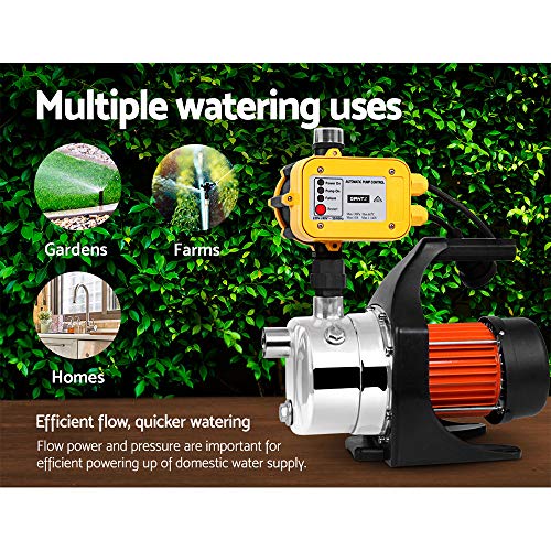 Giantz Water Pump, 800W Electric High Pressure Garden Pumps Controller Irrigation for Pool Pond Tank Home Farm, Portable Automatic Switch Anti-rust Stainless Steel Body Black