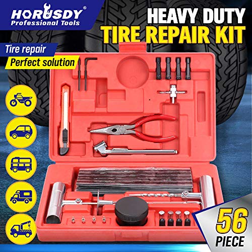 HORUSDY 56-Piece Tyre Puncture Repair Kit, Heavy Duty Tire Tube Recovery Plugs Off Road Flat Tyre Car 4WD Motorcycle With Storage Case