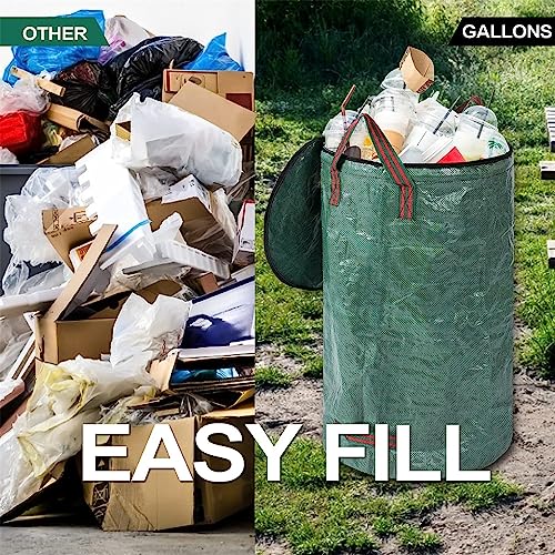 2-Pack 32 Gallons Garden Bag, Reusable Yard Waste Bags with Zipper Lid, Yard Waste Bags with Reinforced 4 Handles Outdoor Heavy Duty Lawn Leaf Bags for Collecting Leaves Grass Clippings Debris