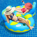 X XBEN Double Pool Floats for Adults, 2 Person Pool Raft for Swimming Pool with Cup Holder and Handles,Floating Lounge Chair with Headrest, Portable Pool Hammock Floaties with Mesh Bottom for Kids