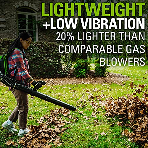 Greenworks 80V (180 MPH / 610 CFM / 75+ Compatible Tools) Cordless Brushless Backpack Blower, 2.5Ah Battery and Rapid Charger Included, Green/Black