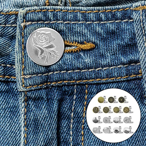 Button Pins,15set Reusable Metal Pants Button Tightener for Lengthening or Reducing The Waistline (15kind)