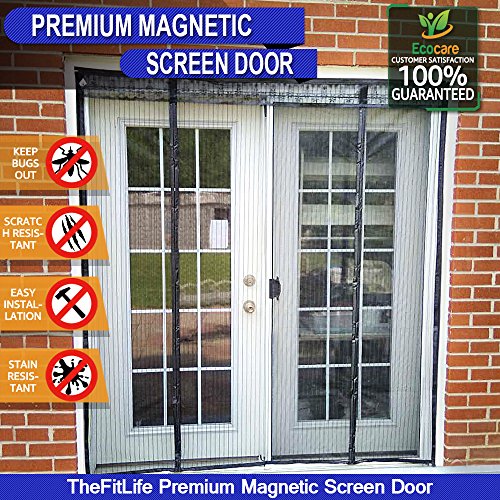 TheFitLife Double Door Magnetic Screen - Heavy Duty Mesh Curtain with Full Frame Hook & Loop Powerful Magnets, Snap Shut Automatically for Patio, Sliding Or Large Door, TFL-ScreenDoor-DoubleDoorEntry-72x80