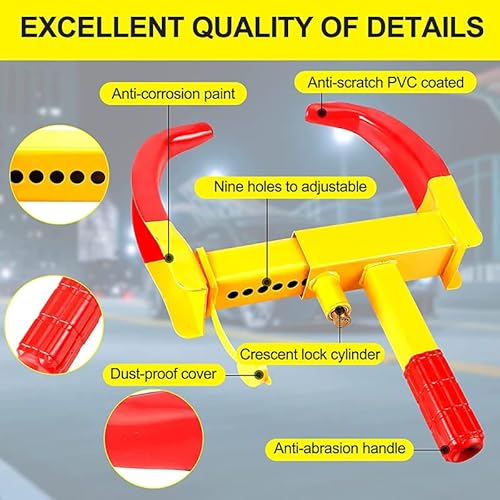 AIMALL Heavy Duty Wheel Clamp Lock Vehicle Caravan Car Security Anti-Theft w/ 2keys, Bright Red & Yellow, Durable Steel Construction, Easy to Use