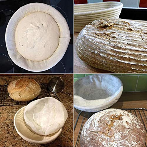 10" Oval Bread Proofing Basket Pack 2 Sourdough Bannetons Bortform Proving Rattan Basket Hold 500g Dough with Linen Liner Cloth