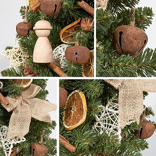WBHome 1.8 Feet Pre-lit Decorated Tabletop Christmas Tree, Boho-Minimalist Christmas Themed Decorations with Pine Cones, Pre-Lit Mini Christmas Tree, 35 Bulbs