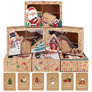 Christmas Cookie Box with Window, Fyvadio 12 Pack Cookie Box Food Grade Kraft Paper Baking Box with Snowman Santa Design for Packaging Cakes, Biscuits, Desserts, Donuts, Pastries at Christmas Parties