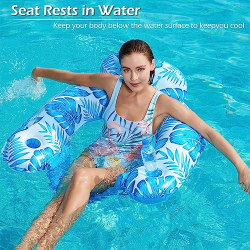 Jasonwell Inflatable Pool Float Chair - Pool Floaties Floating Pool Chair Lounge Floats for Swimming Pool Water Chair Pool Lounger with Cup Holder Pool Toy Party Floaty Adults L