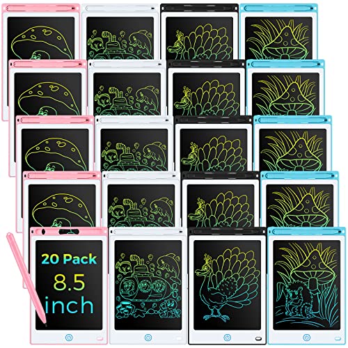 Zhehao 20 Pack LCD Writing Board for Kids, 8.5 Inches Doodle Board Reusable Board Screen Drawing Pad Erasable Painting Pads Educational Toy for 3-8 Years(Light Blue, Black, Pink, White)