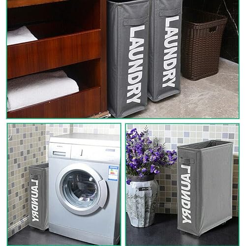 Large Foldable Laundry Washing Clothes Storage Bag Hamper Basket Bin Organiser, Durable 600D Oxford Cloth Hamper, Slim Design, Mesh Drawstring Top, 15.4x7.3x22.8 inch