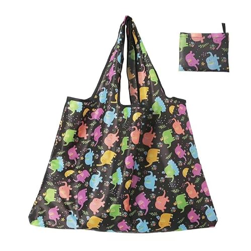 10 Pack Large Cute Animal Pattern Reusable Grocery Shopping Bags Foldable Shopping Bags Grocery Tote with Attached Pouch,Machine Washable Eco-Friendly 46 (width) *40+26cm (Group 2)