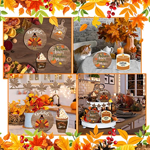 10 Pieces Fall Tiered Tray Decor Rustic Farmhouse Tray Decor Pumpkin Wooden Signs Turkey Table Centerpieces Fall Wood Bead Garland Fall Harvest Wood Blocks for Thanksgiving Home Wall Door (Turkey)