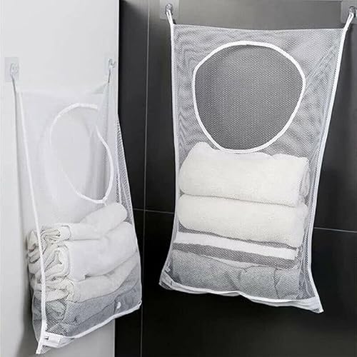 Hanging Laundry Bag Over Door Clothes Washing Storage Basket Foldable Hamper， 30.3x19.7 inches with 11.8-inch Wide Opening