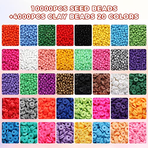 14600 Bracelets Making Kit Include Clay Beads and 3mm Glass Seed Beads DIY Set Preppy Polymer Heishi Beads for Jewelry Making with Smiley Face Letter Beads Etc, DIY Art Craft Kit for Girls Toy Gifts