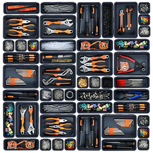 【𝟯𝟮𝗣𝗖𝗦】A-LUGEI Tool Box Organizer Tray Divider Set, Desk Drawer Organizer, Garage Organization and Storage Toolbox Accessories for Rolling Tool Chest Cart Cabinet Work Bench Small Parts Hardware