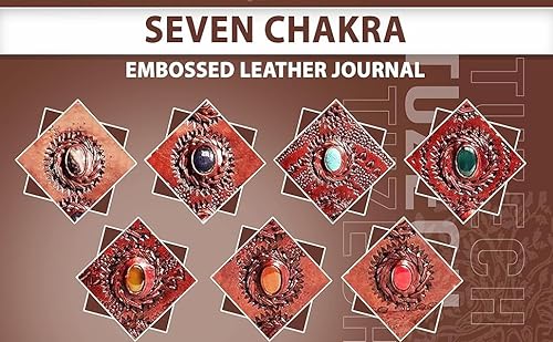 TUZECH Leather Journal Book Seven Chakra Medieval Stone Embossed Handmade Book of Shadows Notebook Office Diary College Book Poetry Book Sketch Book (13 Inches)