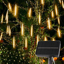 Solar Meteor Shower Lights Outdoor - 16 inch 10 Tubes 240 LED Meteor Lights, Waterproof Solar Icicle Lights, Falling Rain Lights for Tree Bushes Holiday Party Christmas Decor, Warm White