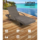 Gardeon Sun Lounge Camping Chair Wicker Lounger Rattan Day Bed, Chaise Beach Chairs Outdoor Furniture Garden Patio Setting Pool Backyard, Cushion Armrest Adjustable Backrest Grey