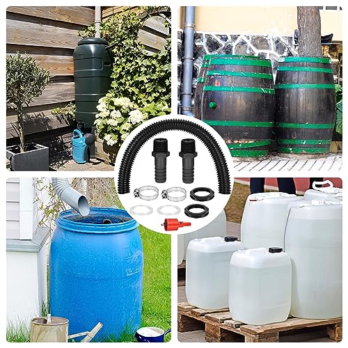 ZHIQIN Water Butt Connector Set, 1.57 Inch (40 mm) Water Butt Connection Set with 500 mm Connection Hose Hole Opener Overflow Rain Barrel for Rainwater Bins