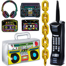 26 Pieces 80s 90s Decorations Inflatable Radio Boombox Inflatable Mobile Phone Gold Inflatable Foil Chain Balloons 80s 90s Props Retro Cassette Headphones Player Cutouts for Hip Hop Party Decoration