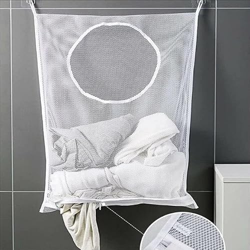 Hanging Laundry Bag Over Door Clothes Washing Storage Basket Foldable Hamper， 30.3x19.7 inches with 11.8-inch Wide Opening