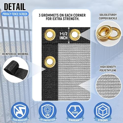 E&K Sunrise Fence Privacy Screen with Zipties, Gray 6' x 20' Commercial Outdoor Backyard Porch Deck Shade Windscreen Mesh Fabric 90% Blockage -Customized