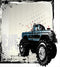 Ambesonne Truck Duvet Cover Set King Size, Halftone Pattern Background with Color Splashed Frame and Monster Truck Motif, Decorative 3 Piece Bedding Set with 2 Pillow Shams, Ivory Blue Black