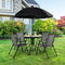 Costway 6 PCS Patio Dining Set Folding Chairs Glass Table Tilt Umbrella Garden (Grey)