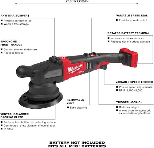 . Milwaukee M18 Fuel 21mm Random Orbital Polisher - No Charger, No Battery, Bare Tool Only