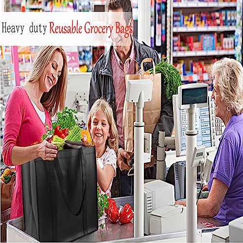 POATOW 10 Pack Reusable Grocery Shopping Bags,Large Foldable Tote Bags Eco Produce Bags with Long Handle and Belt Bottom Plate