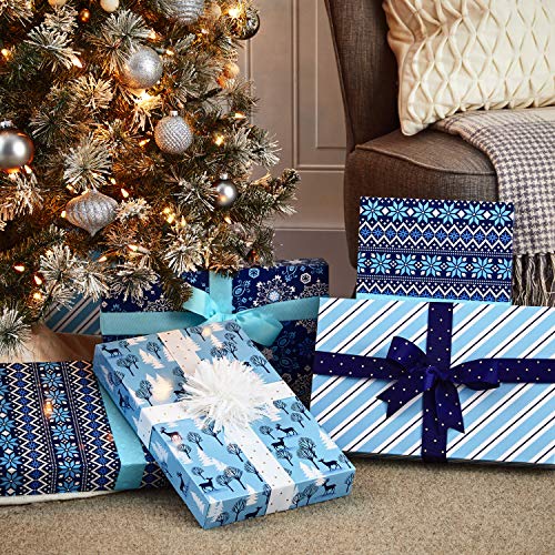 Hallmark Medium Boxes with Lids (12 Shirt Boxes, 4 Designs: Snowflakes, Stripes, Sweater Pattern, Reindeer) for Christmas, Hanukkah, Holiday Parties, Hostess Gifts