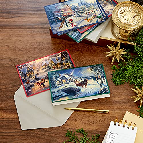 Hallmark Thomas Kinkade Boxed Christmas Cards Assortment, Mickey Mouse (3 Designs, 24 Christmas Cards with Envelopes), 5XPX1034