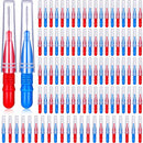 100 Pieces Braces Dental Brush Flosser for Cleaner Interdental Brush Toothpick Dental Tooth Flossing Head Oral Dental Hygiene Toothpick Cleaners Cleaning Tool(Red and Blue)