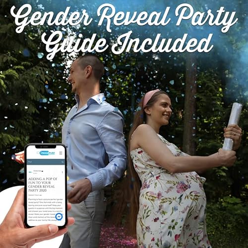 Gender Reveal Confetti Cannon - 4 Pack - Pink and Blue Heart Shape Paper Gender Reveal Cannons and Biodegradable Gender Reveal Smoke Bombs | Gender Reveal Powder Cannon | Gender Reveal Powder Poppers