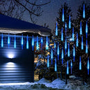 Christmas Lights Solar Powered, Meteor Shower Lights Outdoor, 16 Inches 8 Tube 288 LED Solar Meteor Lights for Tree Wedding Xmas Holiday Party Patio Decoration, Bule