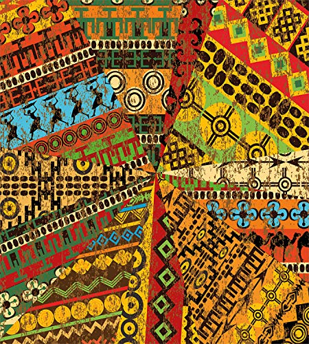 Ambesonne African Duvet Cover Set, Grunge Collage Motifs Traditional Art Ornate Geometric, Decorative 3 Piece Bedding Set with 2 Pillow Shams, California King, Yellow Orange