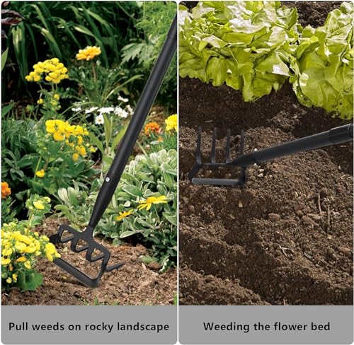 Upgraded Hula Hoe and Garden Hoe, Stirrup Hoe with Adjustable Handle for Weeding,Digger,loosening Soil,Metal Garden Cultivator Hula Hoe with Rake Tiller Cultivator (30-73 Inch)