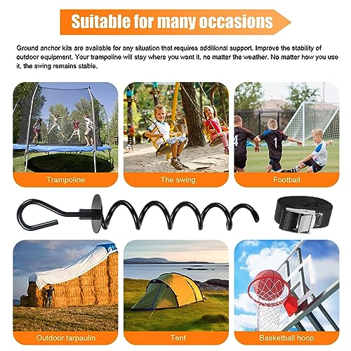 DTNESS 10Pcs 16'' Heavy Duty Trampoline Ground Anchors Pegs Tie Down Kit, Steel Spiral Ground Anchors with 4 Straps, Drill Bit Adapter and Puller Tool, Metal Swing Anchor for Garden Shed, Tent