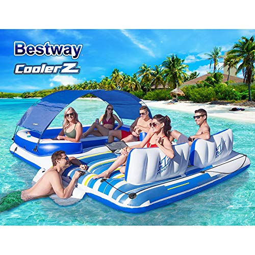 Bestway Inflatable Pool Floats, Swimming Pools Bed Water Float Beach Chair Lounge Floating Blow Up Tanning Beds Sun Tan for Outdoor Camping, with 6 Cup Holders 1 Cooler Bag Multicolour