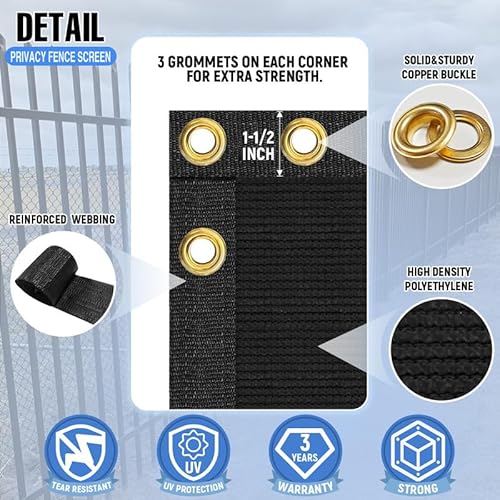 E&K Sunrise 5' x 25' Black Fence Privacy Screen, Commercial Outdoor Backyard Shade Windscreen Mesh Fabric 3 Years Warranty (Customized Set of 1