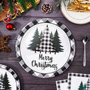 Whaline 100Pcs Christmas Tableware Set Buffalo Plaid Xmas Tree Disposable Dinnerware Set 50Pcs Paper Plates 25Pcs Napkin 25Pcs Cups for Christmas Theme Party Supplies Table Decorations