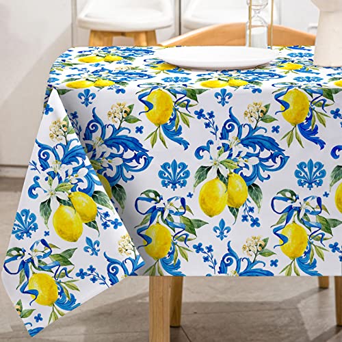 Whaline Lemon Tablecloth Rectangle Italian Lemons Fabric Table Cloth Waterproof Washable Spring Summer Lemon Table Cover for Picnic Dinner Table Home Kitchen Party Decoration, 60 x 104 Inch