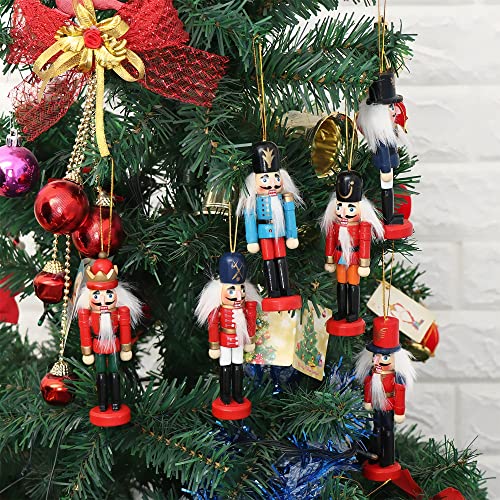 (Nutcracker-12) - BlueSpace Christmas Nutcracker Ornaments Set Wooden Nutcrackers Hanging Decorations for Christmas Tree Figures Puppet Toy Gifts (13cm , Set of 6pcs)