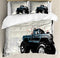 Ambesonne Truck Duvet Cover Set King Size, Halftone Pattern Background with Color Splashed Frame and Monster Truck Motif, Decorative 3 Piece Bedding Set with 2 Pillow Shams, Ivory Blue Black