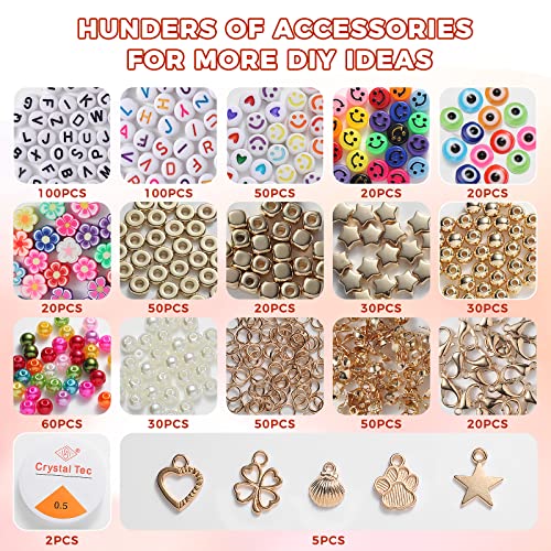 14600 Bracelets Making Kit Include Clay Beads and 3mm Glass Seed Beads DIY Set Preppy Polymer Heishi Beads for Jewelry Making with Smiley Face Letter Beads Etc, DIY Art Craft Kit for Girls Toy Gifts