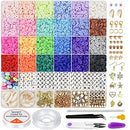 6000 PCS Clay Beads for Bracelet Making,24 Colors 6mm Flat Round Polymer Clay Beads with Pendant Charms Kit Letter Beads and Elastic Strings for Jewelry Making Kit & Craft Supplies