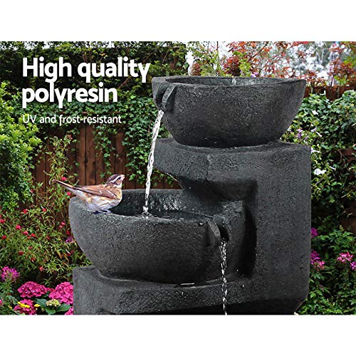 Gardeon Solar Water Fountain, 2W 60cm Tall Feature Pump Bird Bath Powered Features Fountains Garden Outdoor Indoor Pond Decoration, 3 Tiers Birdbath LED Lights Blue